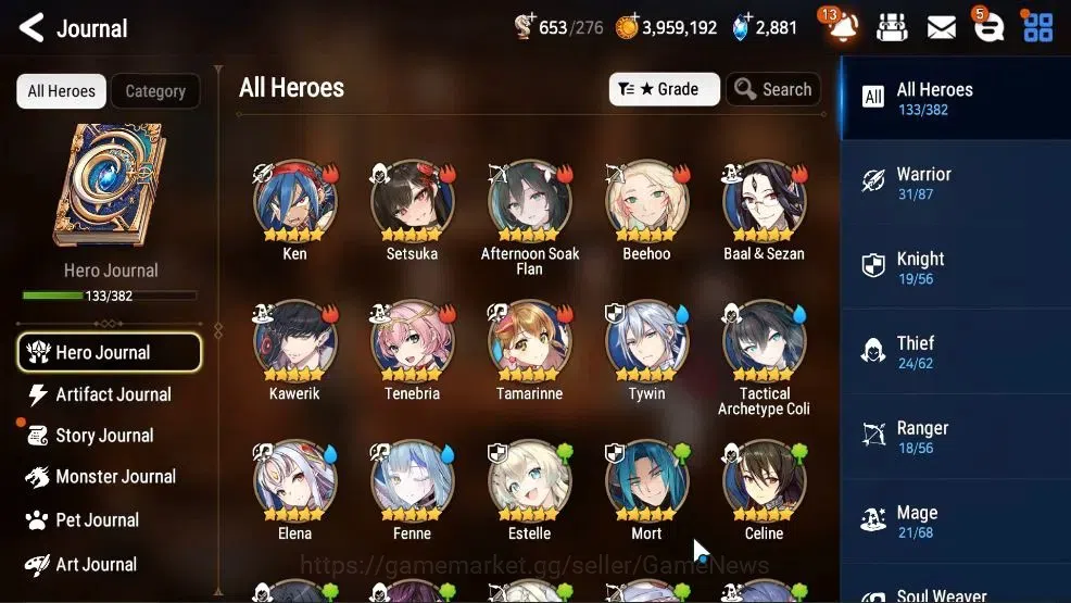 Epic Seven Accounts High-End GLOBAL UnVerif|11 ML(Salome,RueleLight,BW ISeria,Etc)+Aby Fumyr,Setsuka,Estele,etc|Poh+Bles 7