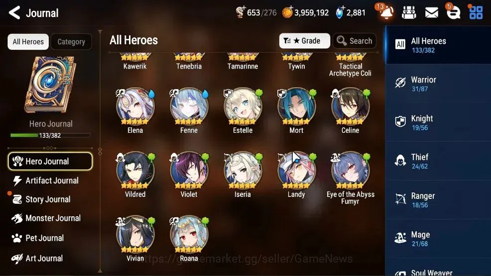 Epic Seven Accounts High-End GLOBAL UnVerif|11 ML(Salome,RueleLight,BW ISeria,Etc)+Aby Fumyr,Setsuka,Estele,etc|Poh+Bles 9