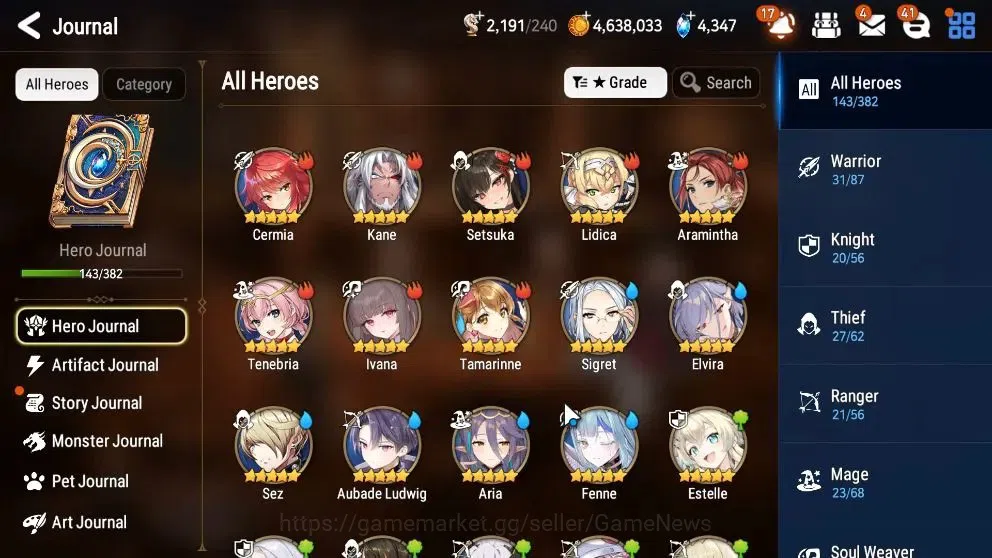 Epic Seven Accounts High-End GLOBAL UnVerif|8 ML(Rhiana&Luc,RueleLight,LH Cermia,etc)+Ab Fumyr,Setsuka,Estele,Ivana,etc|948 7