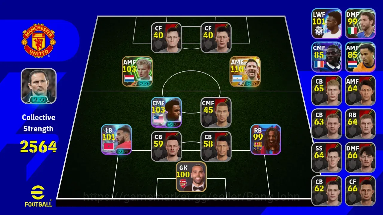 eFootball Accounts Legends & Iconic Players Mobile |PW 2564|BIGT Messi,Epic Bergkamp,Shwt Mckinnie IbrahimMaza,etc|Coach 1