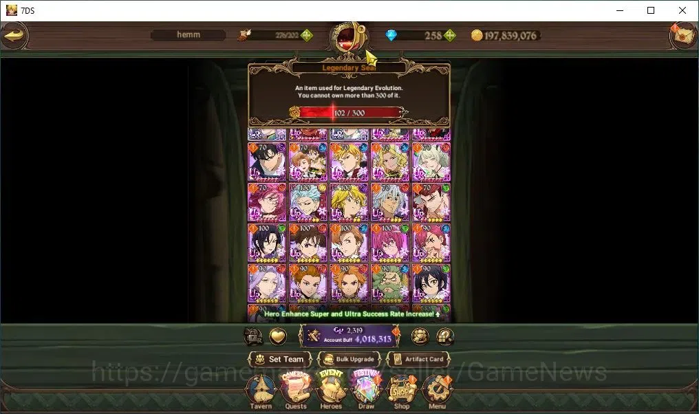 The Seven Deadly Sins: Grand Cross Accounts Endgame Global|102 LS+258 Dm|4M CC|2 LR+8 UR+Collab 4