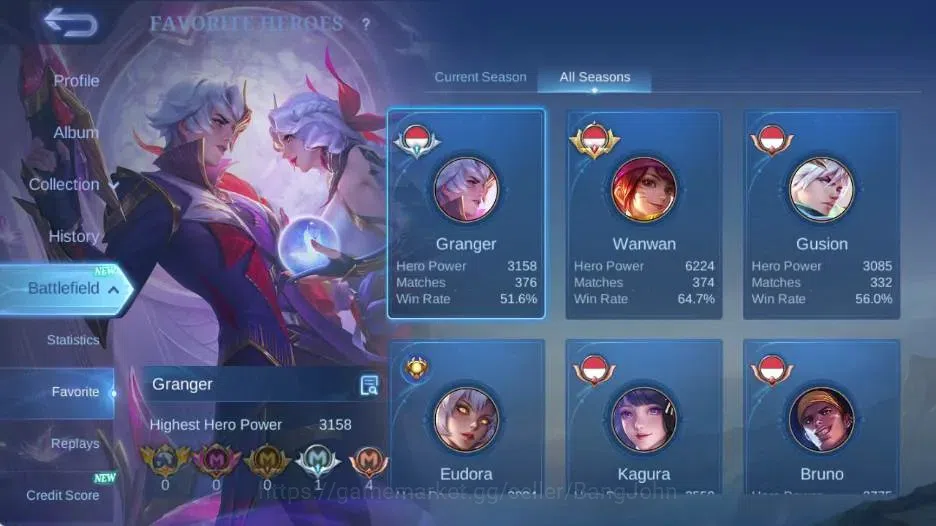 Mobile Legends: Bang Bang Accounts Global|Skin 452|Exalted|Legend Franco,PRIME Grange image 4