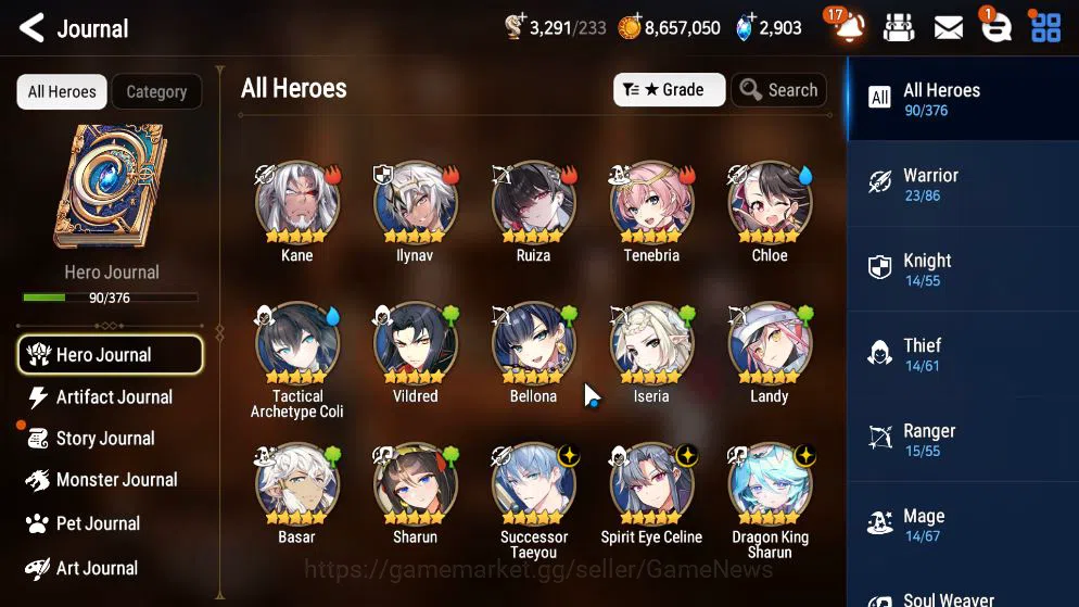 Epic Seven Accounts Mid-Tier GLOBAL Unverif|New Era|3 ML(DK Sharun,SE Celine,S Taeyou)+TA Coli,Ruiza,Etc|PoH+Bless ON|2,9K 6