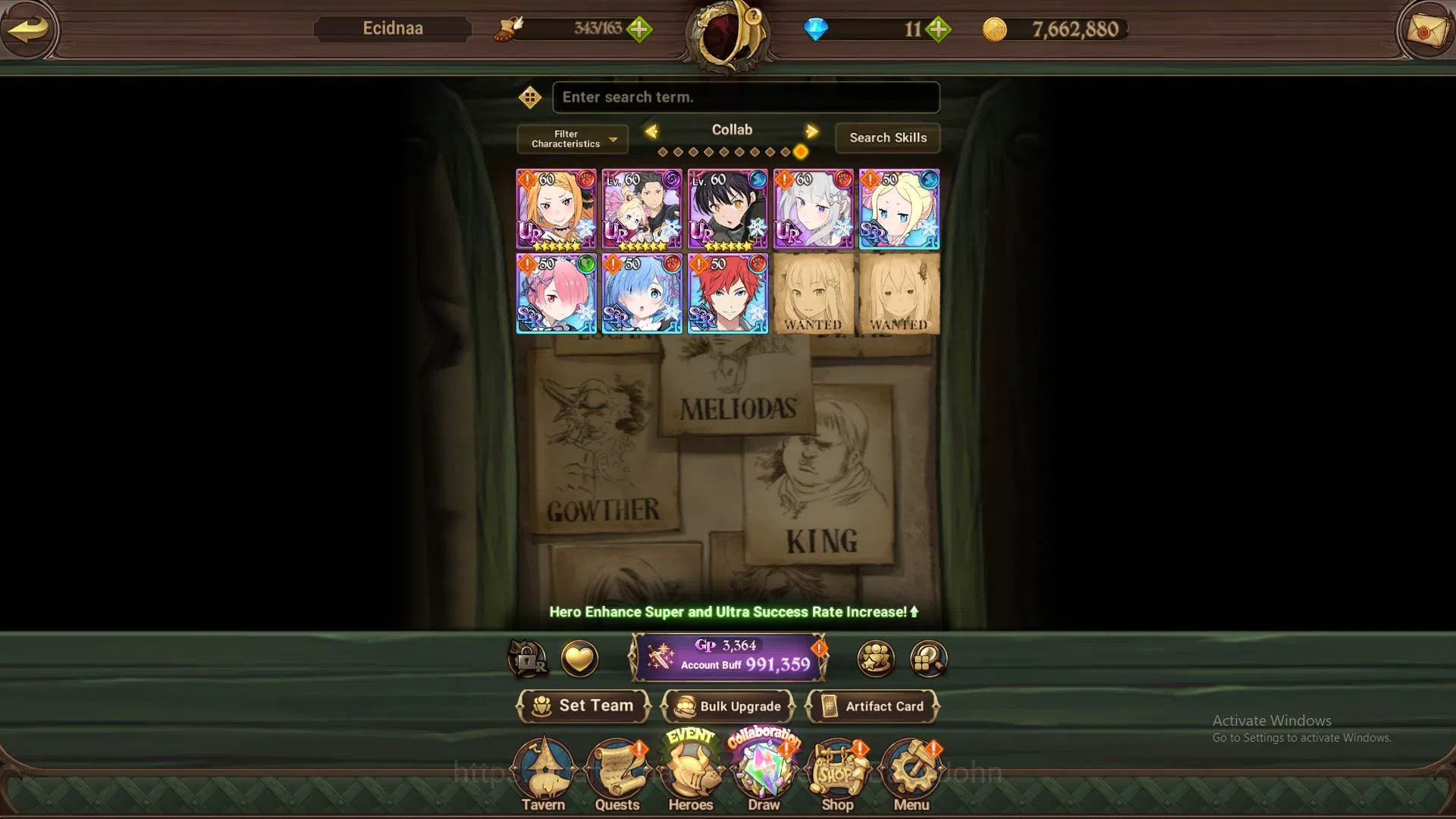 The Seven Deadly Sins: Grand Cross Accounts GLOBAL | 991K CC | Collab Re-Zero UR&SSR (Priscill image 8