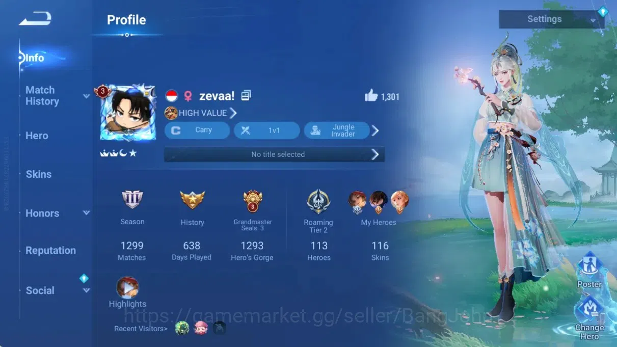 Honor of Kings Accounts Rare Skin Global|113H 116S|2 Legend: Dian Wei & Yao|Limited Shangguan|LNY Da Qiao|Check SS HOK632B 1