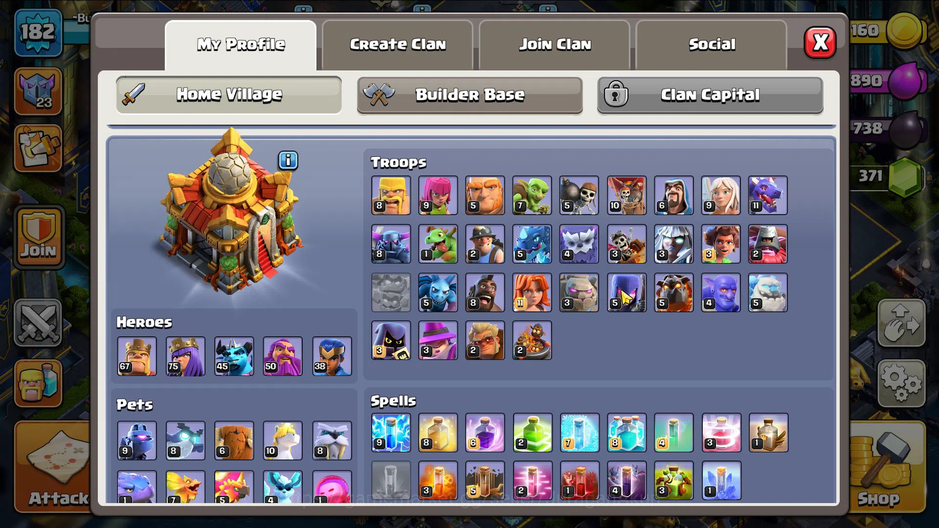Clash of Clans Accounts High-End TH 16 MAX- BH 10|LV 182|HH 10|LIMITED SKIN Justice Scenery|BK67,AQ75,GW51,MP46,RC38|CN 11