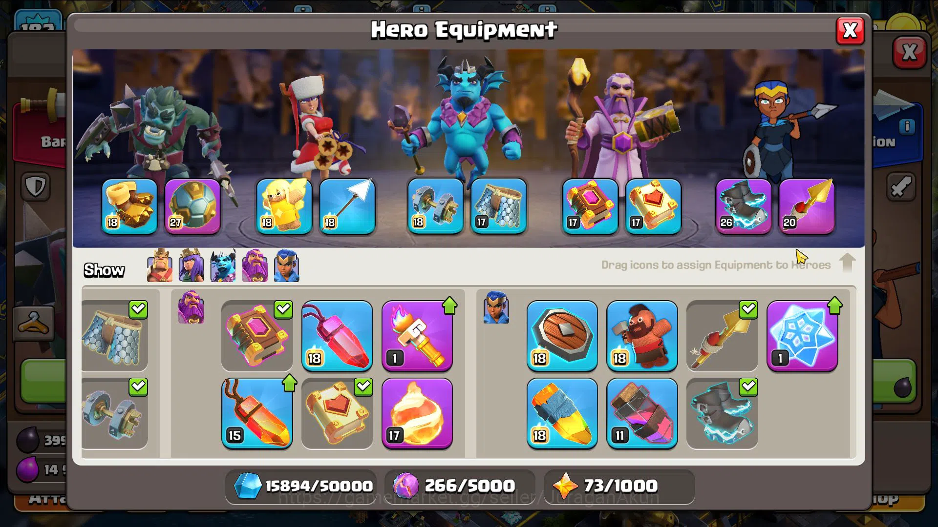 Clash of Clans Accounts High-End TH 16 MAX- BH 10|LV 182|HH 10|LIMITED SKIN Justice Scenery|BK67,AQ75,GW51,MP46,RC38|CN 2