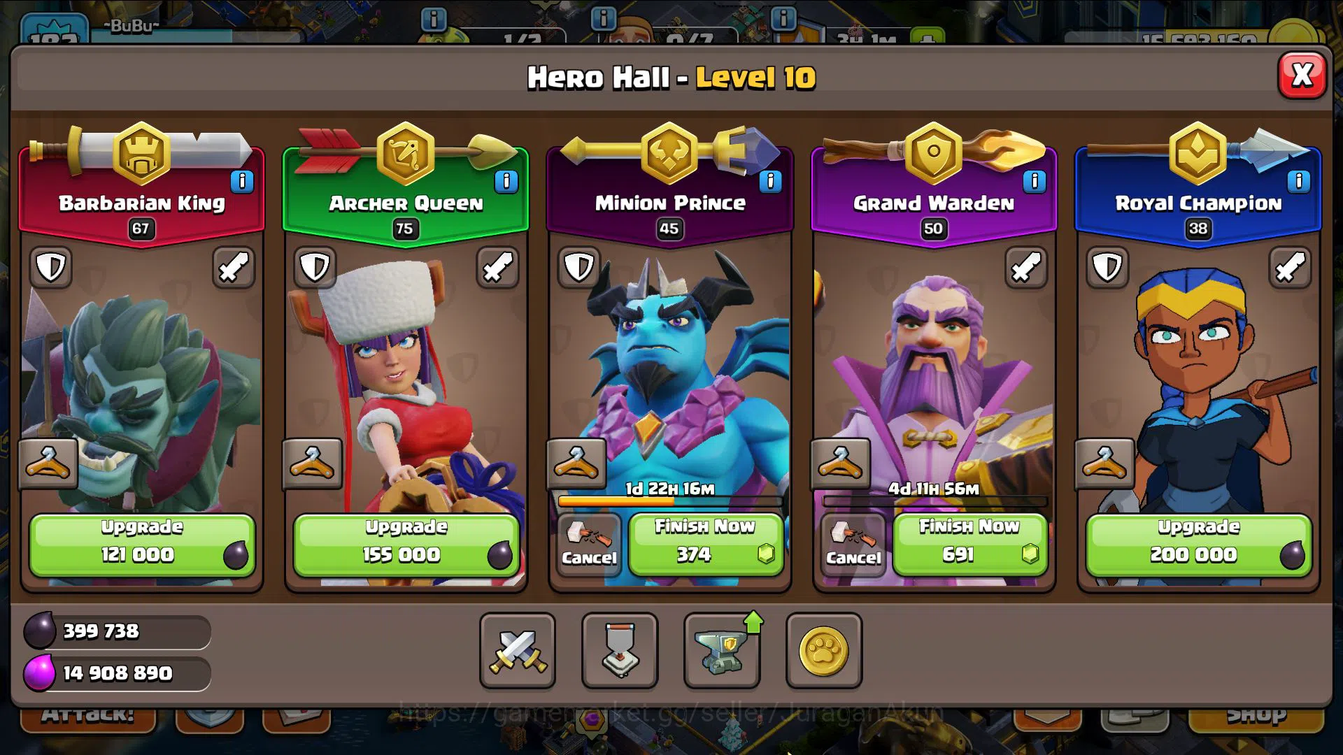 Clash of Clans Accounts High-End TH 16 MAX- BH 10|LV 182|HH 10|LIMITED SKIN Justice Scenery|BK67,AQ75,GW51,MP46,RC38|CN 5