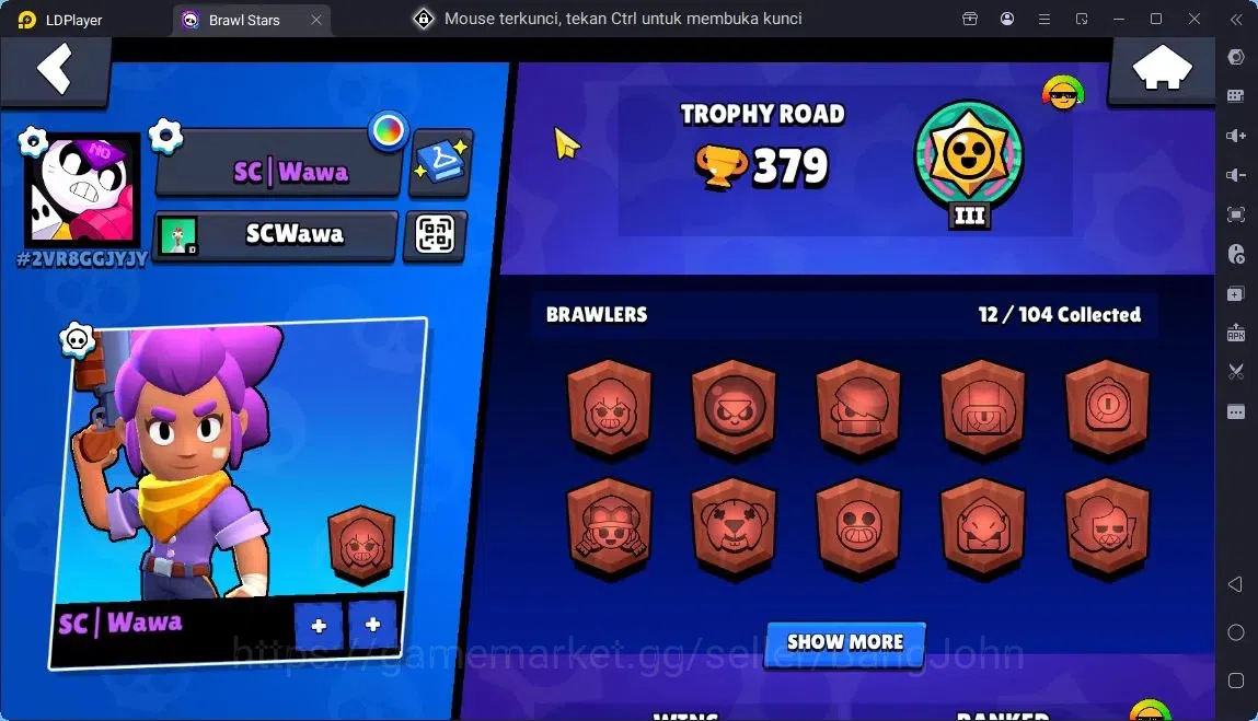 Brawl Stars Accounts Global |Trophy 379| 12 Brawler|1 Max hypercharge(Rico)|1150 Bling|56 Gems|2 Rare,1 Epic Skins 2