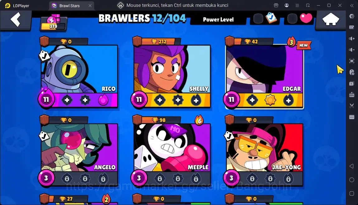 Brawl Stars Accounts Global |Trophy 379| 12 Brawler|1 Max hypercharge(Rico)|1150 Bling|56 Gems|2 Rare,1 Epic Skins 5