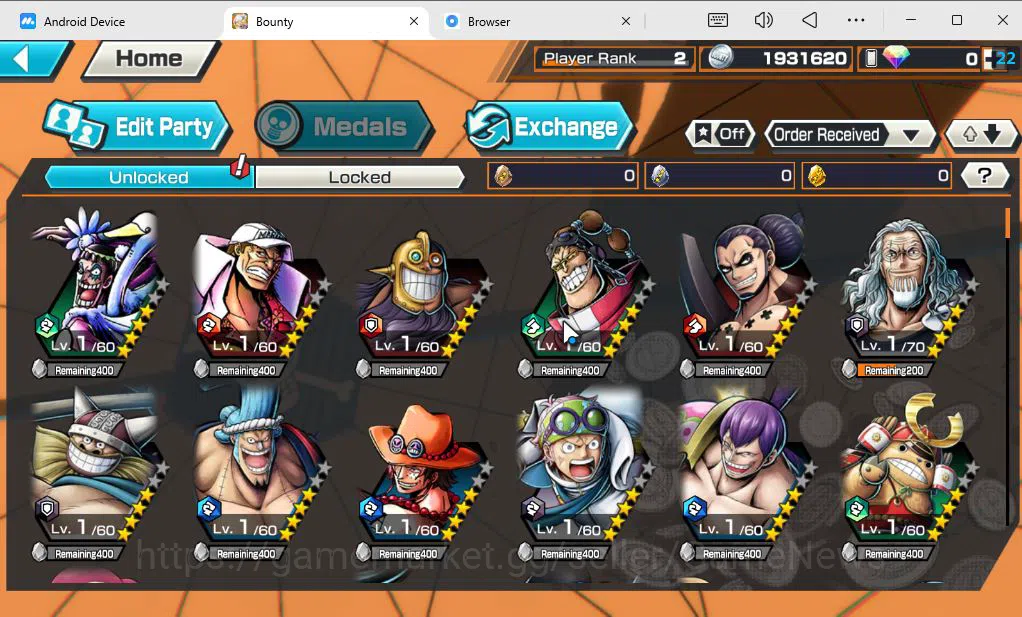 One Piece Bounty Rush Accounts Mid-Tier Global|3 EX|FE Sabo,Navy HQ Sakazuki,FR Shanks|Rank2|Bandai|CheckSS(OPBR1841) 6