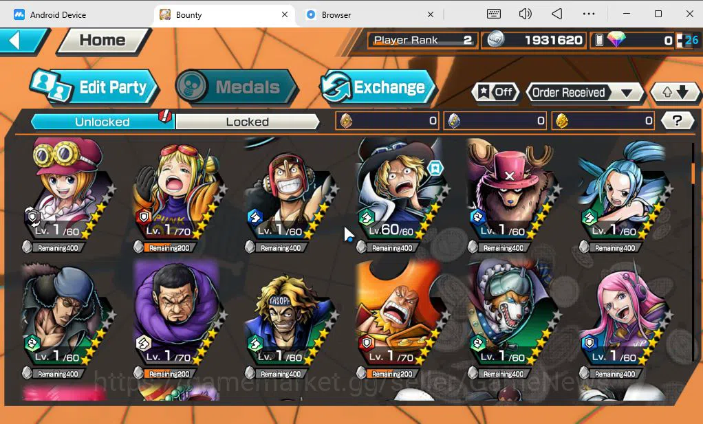One Piece Bounty Rush Accounts Mid-Tier Global|3 EX|FE Sabo,Navy HQ Sakazuki,FR Shanks|Rank2|Bandai|CheckSS(OPBR1841) 7