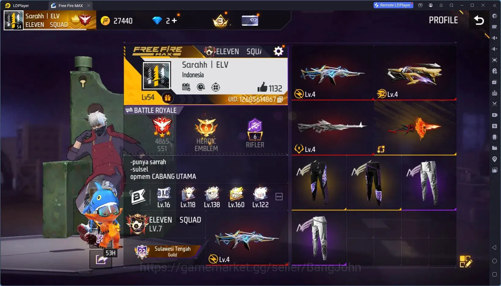 Free Fire Accounts Indonesia | 4 Evo(XM8 Lv4,M60 Lv4,P90 Lv4,SCAR Lv4 image 2