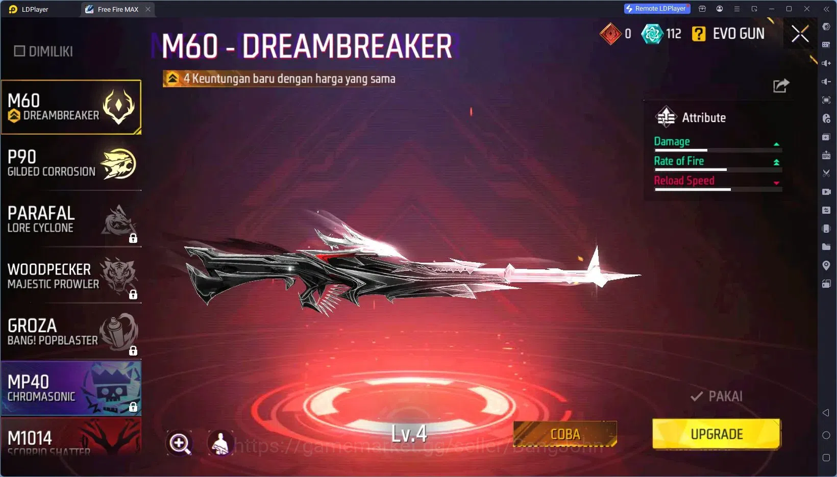 Free Fire Accounts Indonesia | 4 Evo(XM8 Lv4,M60 Lv4,P90 Lv4,SCAR Lv4 image 6