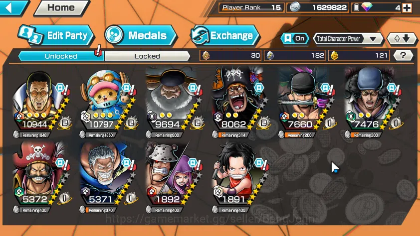 One Piece Bounty Rush Accounts Others GLOBAL| EX 7| PR 15|Borsalino(Skin Colour),T5E Saturn,T4E Teach,BP Kuzan,Legend 4