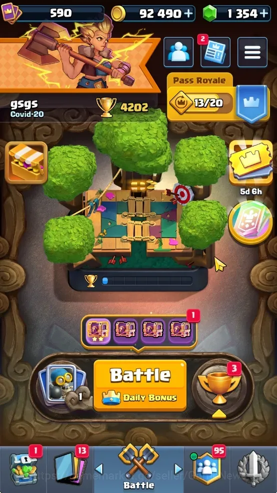 Clash Royale Accounts High-End Lv 590|Trophy 4202|KTL 10|Arena 13|Card 75/122|1 HERO 6 EVO|3 Legend 21 Epic 24 Rare 27 1