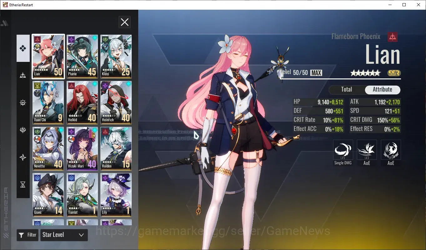 Etheria: Restart Accounts Global-S24|Lv26|14 SSR[Lian,Plume,Kloss,XuanChui,H image 2