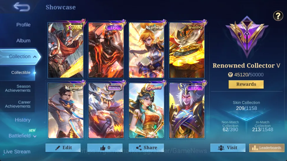 Mobile Legends: Bang Bang Accounts Smurf Hero 125|Skins 209|Annual Hayabusa,Zodiac Badang,Create 1