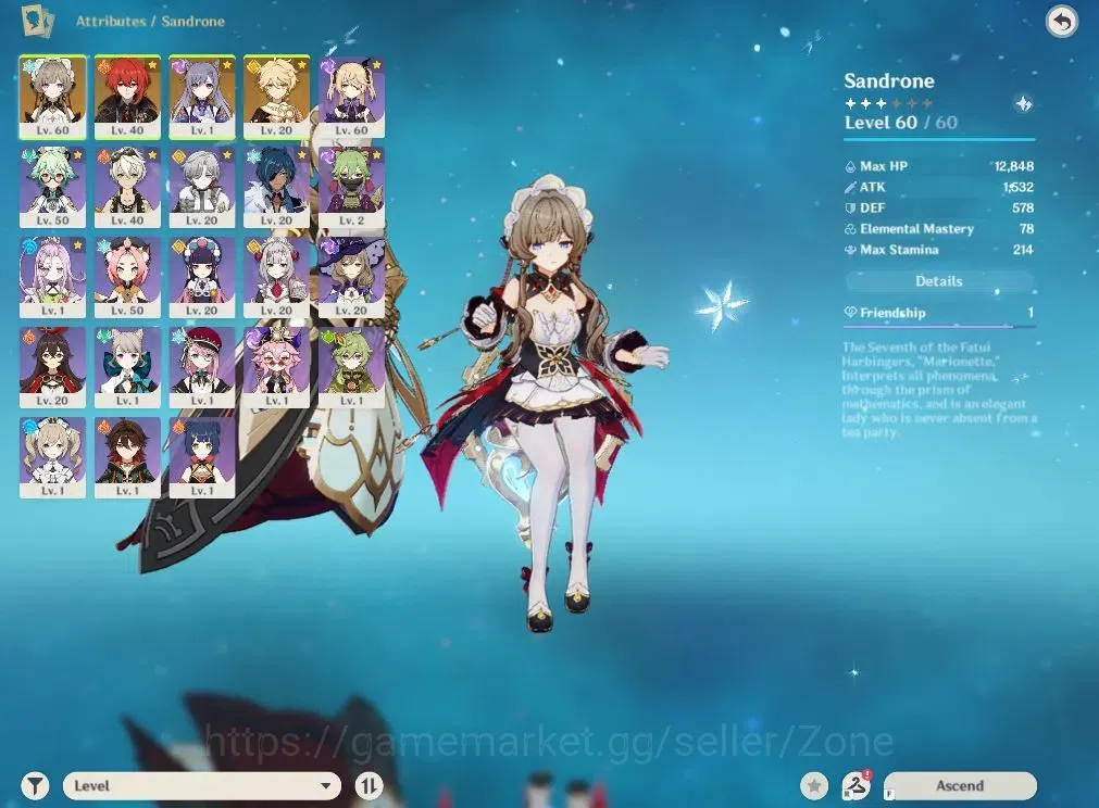 Genshin Impact Accounts Starter ASIA|STARTER AR32|CHAR(Sandrone+Sign)+Diluc,Keqing|MC Female|Bd+Usn Unset|TakeMail(GI830Z) 1