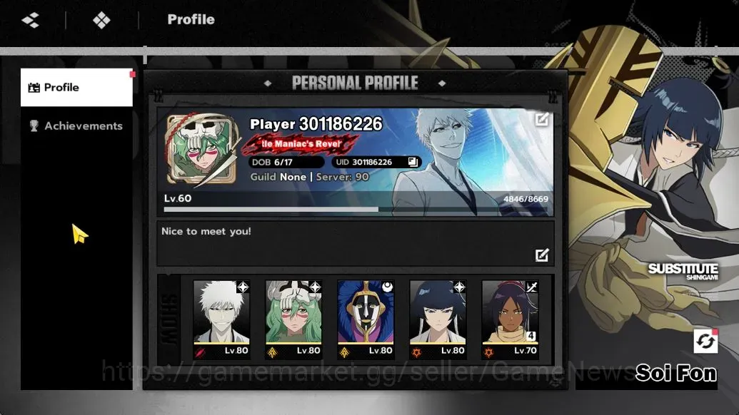 BLEACH: Soul Resonance Accounts Nuverse SEA|Lvl 60|8 SSR|6 Sign|[Nelliel,Mayuri,Ichigo 1