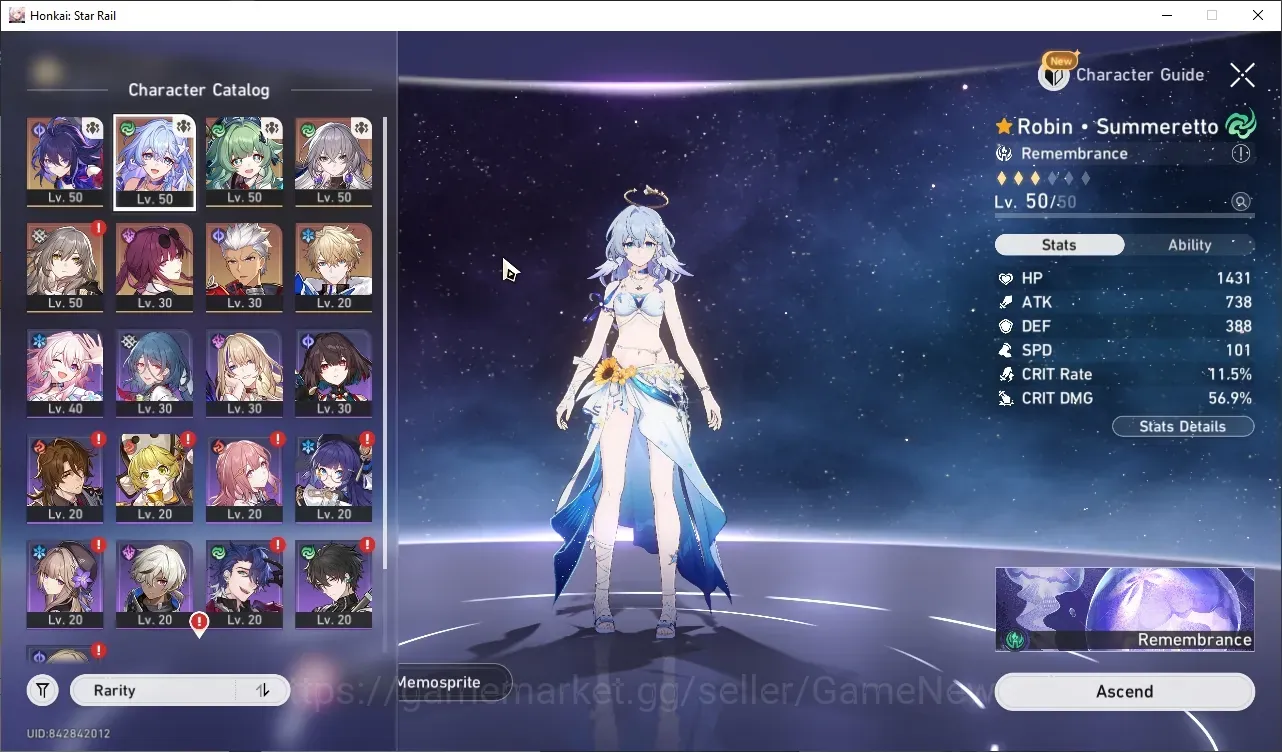 Honkai Star Rail Accounts Others Asia|TL 30|5 Limited| Robin Summeretto,Huohuo,Kafka,Seele,Archer +2 STD Char 1