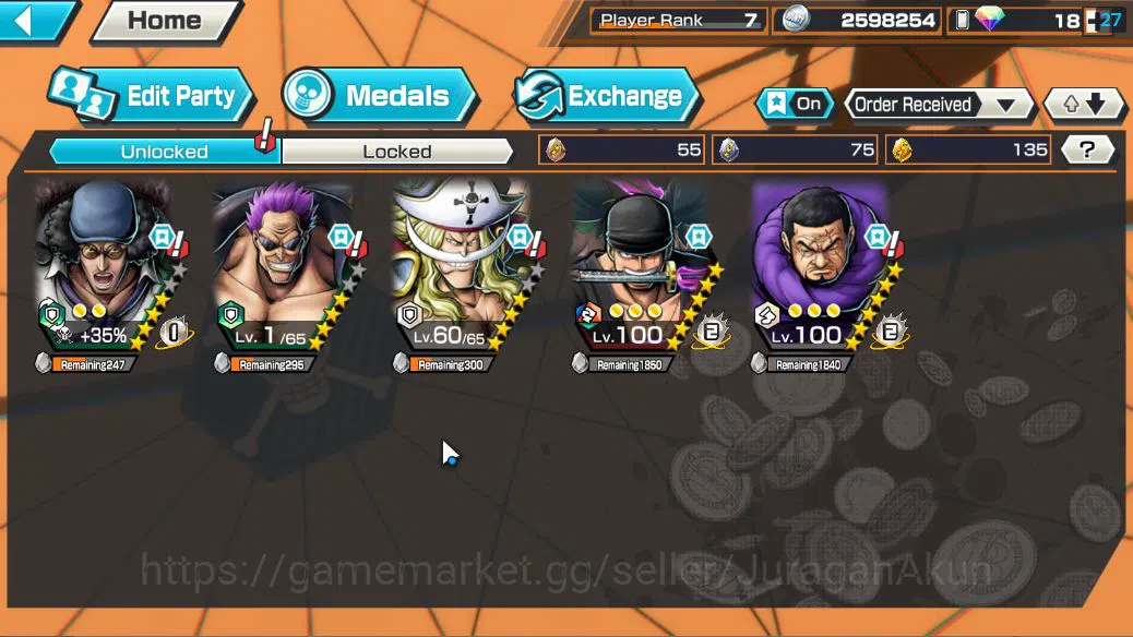 One Piece Bounty Rush Accounts Starter Global|4EX|BP Kuzan, FilmZ Zephyr,Edward Newgate,Onigashima Roronoa Zoro LV 3