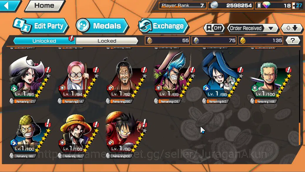 One Piece Bounty Rush Accounts Starter Global|4EX|BP Kuzan, FilmZ Zephyr,Edward Newgate,Onigashima Roronoa Zoro LV 8