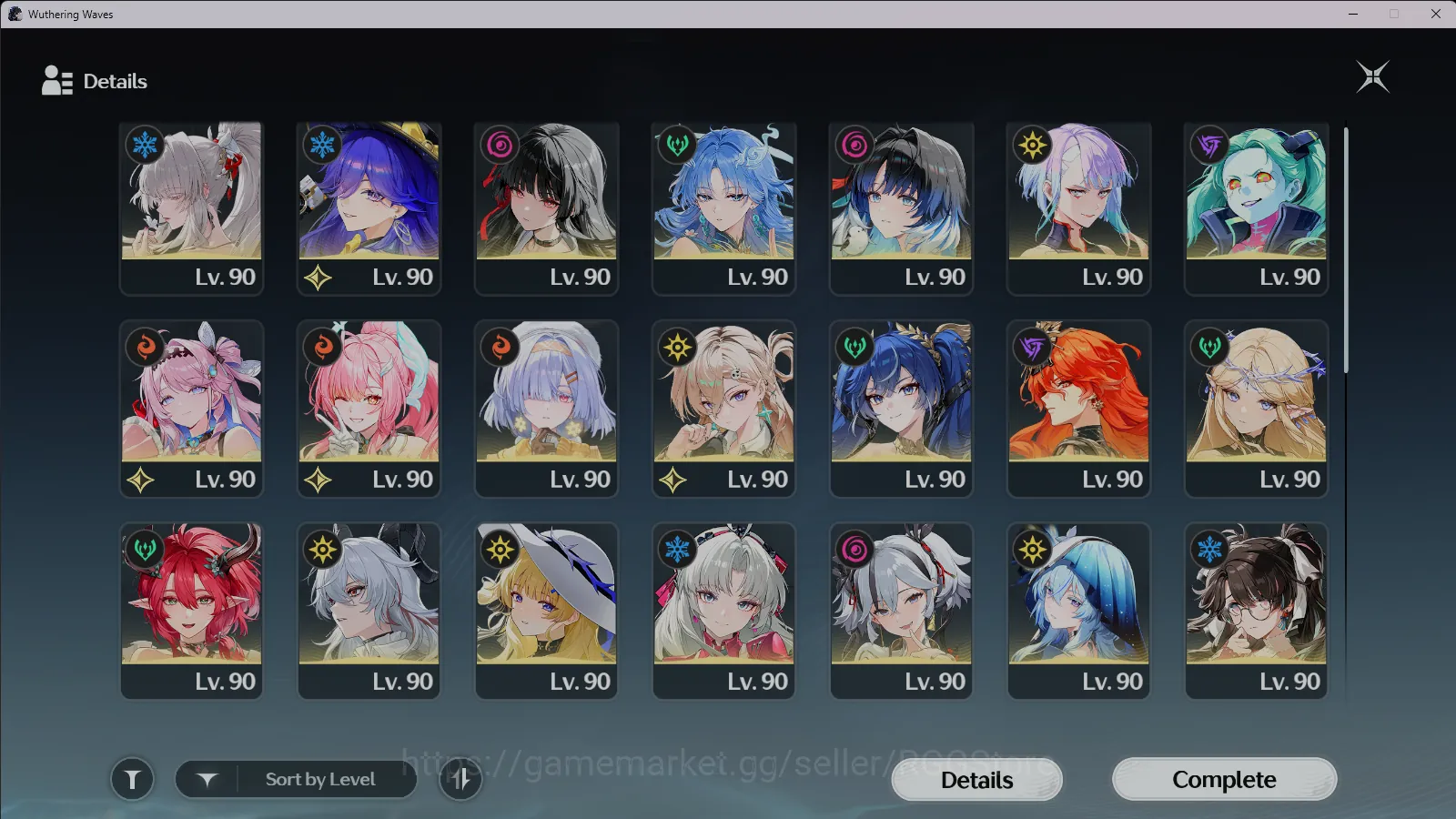 Wuthering Waves Accounts End-Game SEA/27 Limit 19 Sign/S3 Aemeath, S2 Chisa, S2 Cartethyia, S2 Carlotta, S1 Hiyuki, S0 Hsin 1