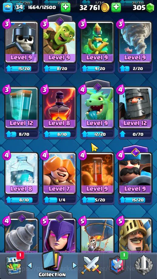 Clash Royale Accounts Midgame Lv 34|Trophy 6667|KTL 12|Limited Skin|Card 115| 1 HERO 5 EVO 3 Champ 20 Legendary 33 Epic 30 10