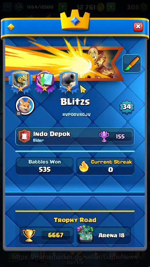 Clash Royale Accounts Midgame Lv 34|Trophy 6667|KTL 12|Limited Skin|Card 115| 1 HERO 5 EVO 3 Champ 20 Legendary 33 Epic 30 2