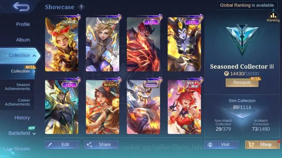 Mobile Legends: Bang Bang Accounts Global|Hero 69|Skin 89|Seasoned|CHAMPION Joy|Light image 2
