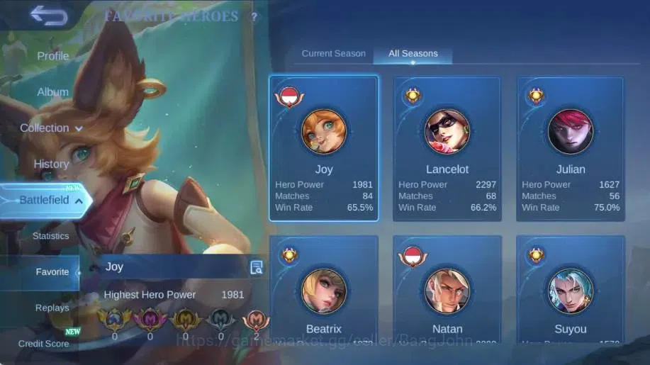 Mobile Legends: Bang Bang Accounts Global|Hero 69|Skin 89|Seasoned|CHAMPION Joy|Light image 4