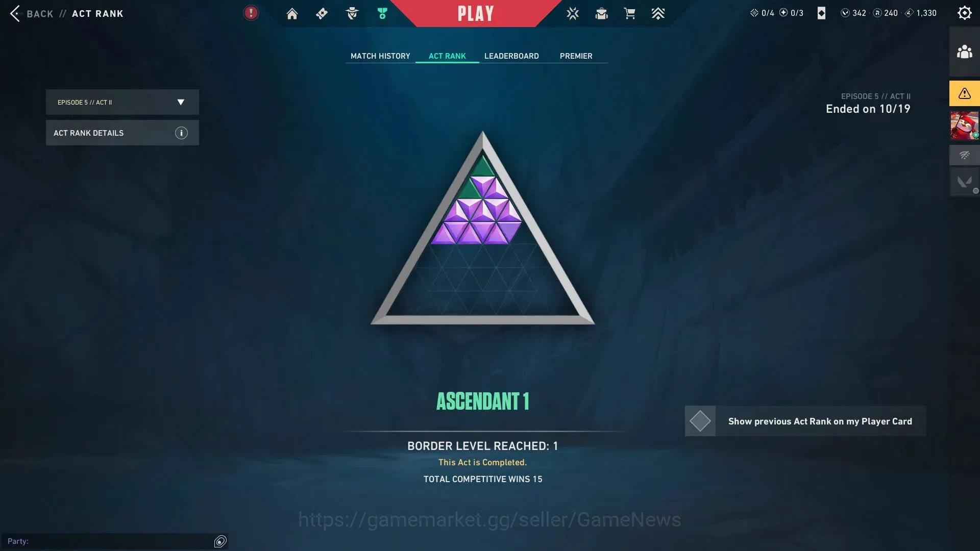 Valorant Accounts EU|Peak Ascend 1 EPS 5 ACT II|Xeno Knife, Reaver V image 1