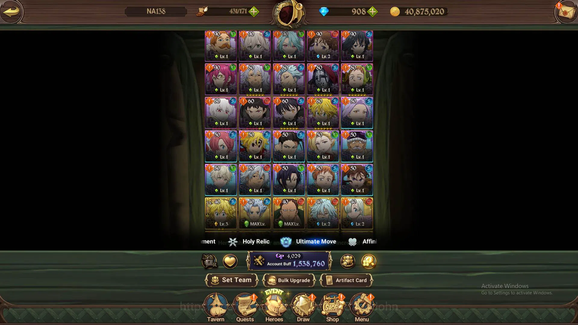 The Seven Deadly Sins: Grand Cross Accounts Others GLOBAL|1.5M CC|LS 100+DM 955| UR Salos, Mael, DK Meliodas,etc|check 4