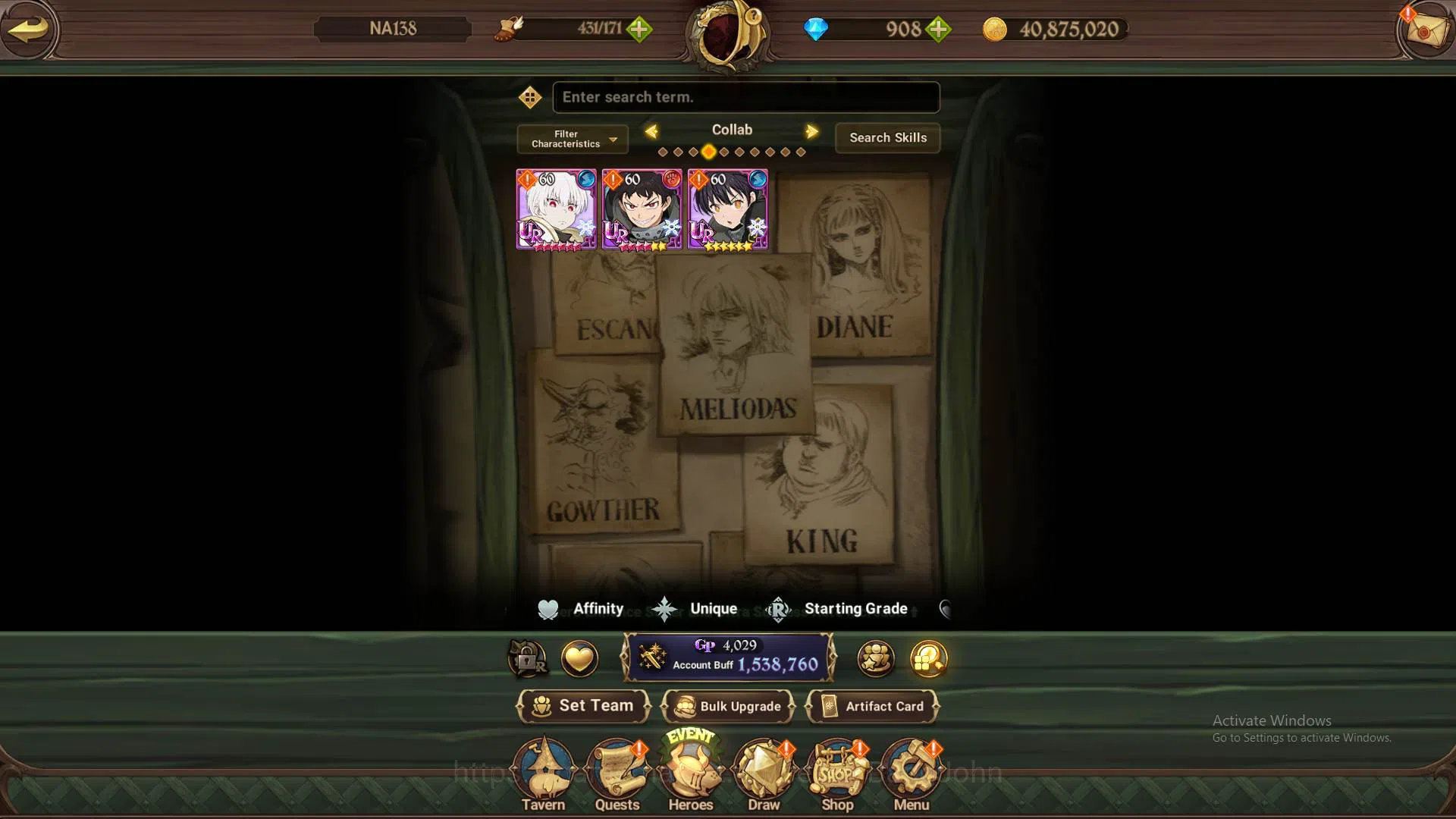 The Seven Deadly Sins: Grand Cross Accounts Others GLOBAL|1.5M CC|LS 100+DM 955| UR Salos, Mael, DK Meliodas,etc|check 5