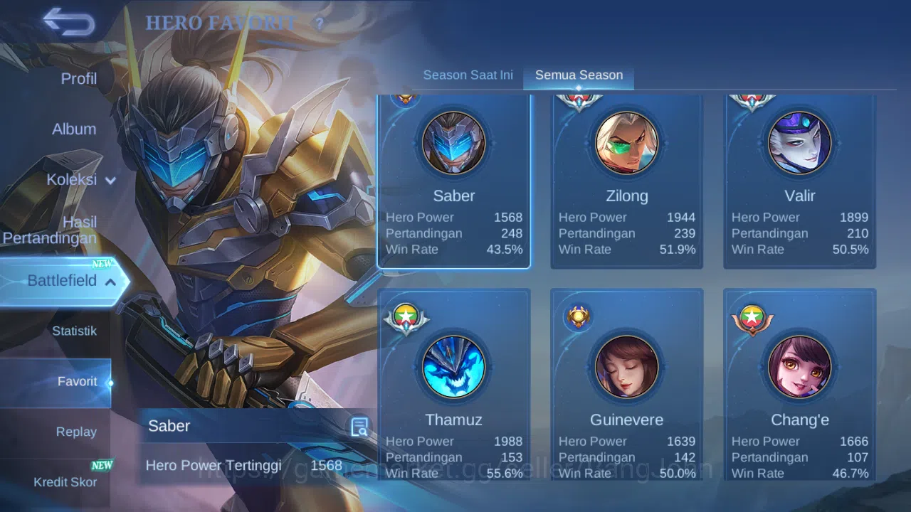 Mobile Legends: Bang Bang Accounts Others Hero 77 Skin 113 | KOF Karina | Luckybox Martis | Seiya Badang | Gaara | Epic 10