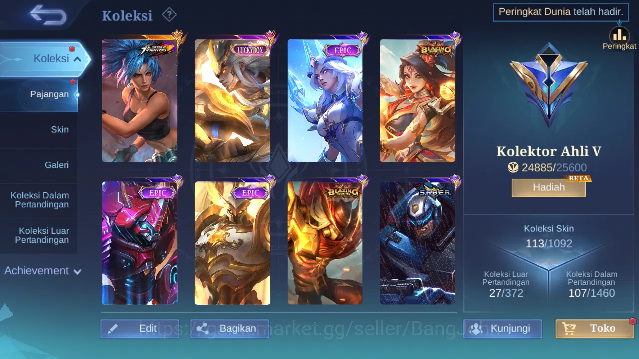 Mobile Legends: Bang Bang Accounts Others Hero 77 Skin 113 | KOF Karina | Luckybox Martis | Seiya Badang | Gaara | Epic 7