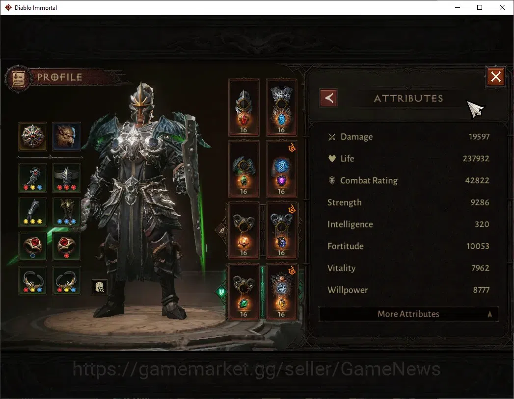 Diablo Immortal Accounts High-End SA - Oza|CS ON|Lv 60 (796)|Crusader|CR 42k|Reso 450|Paragon Survivor|Inferno IV|1 3