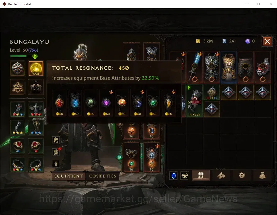 Diablo Immortal Accounts High-End SA - Oza|CS ON|Lv 60 (796)|Crusader|CR 42k|Reso 450|Paragon Survivor|Inferno IV|1 4