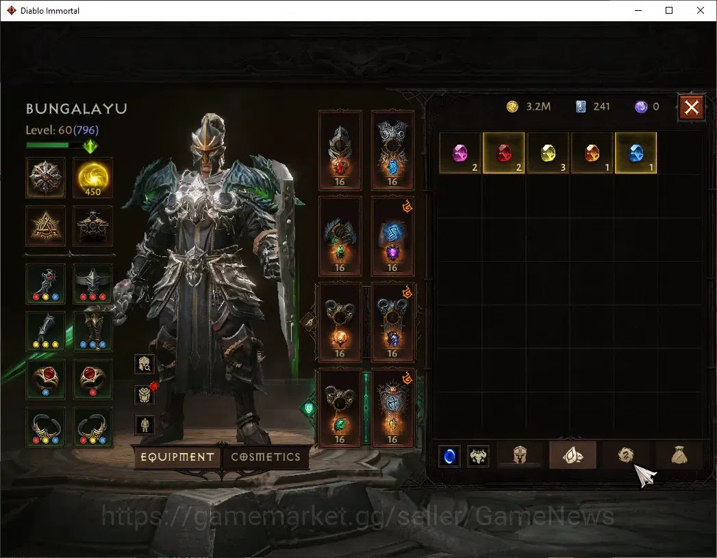 Diablo Immortal Accounts High-End SA - Oza|CS ON|Lv 60 (796)|Crusader|CR 42k|Reso 450|Paragon Survivor|Inferno IV|1 6