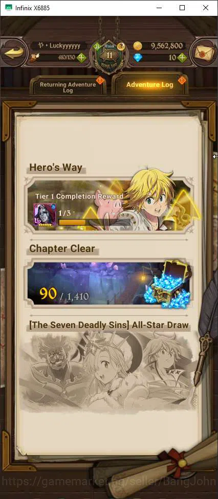 The Seven Deadly Sins: Grand Cross Accounts Others ASIA | 1M CC | 1 Lr Elizabeth | 2UR Oppressor Demonn King (ODK) , Demon 10