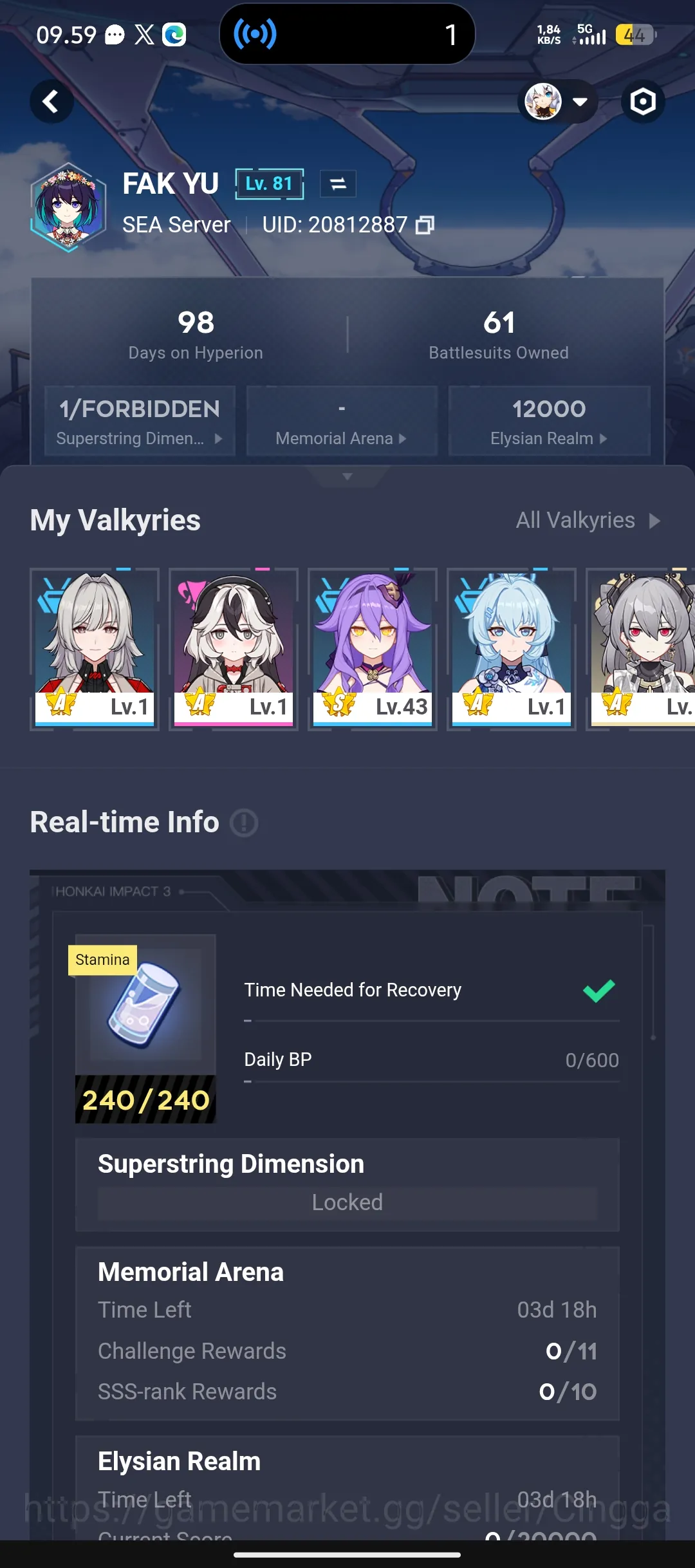 Honkai Impact 3rd Accounts End-Game Endgame Account HI3 And Starter Account Honkai Star Rail 1