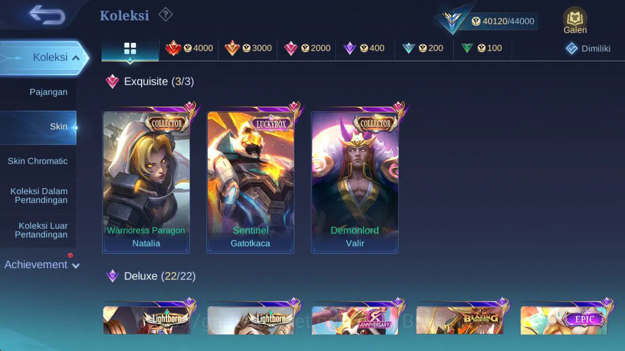 Mobile Legends: Bang Bang Accounts Skin 182, LB gatotkaca, CC valir, valentine fanny, image 3