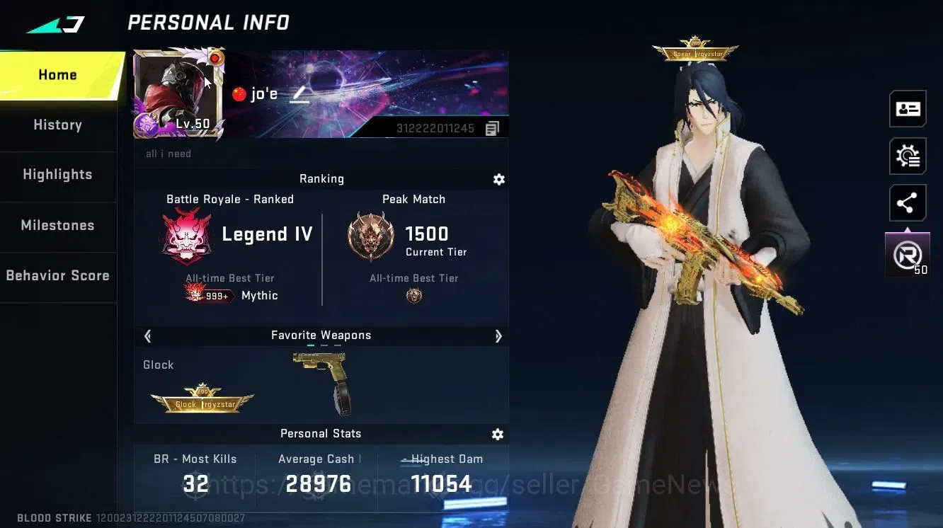 Blood Strike Accounts Collab Skin ASIA|ETRNAL DEagle-Scorpius|Collab 3