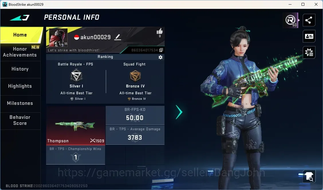 Blood Strike Accounts Others ASIA | 2 Eternal Gun:MP7-Tidesong,Thompson-Unplugged|4 Legendary Gun|1 Epic Name Changing 1