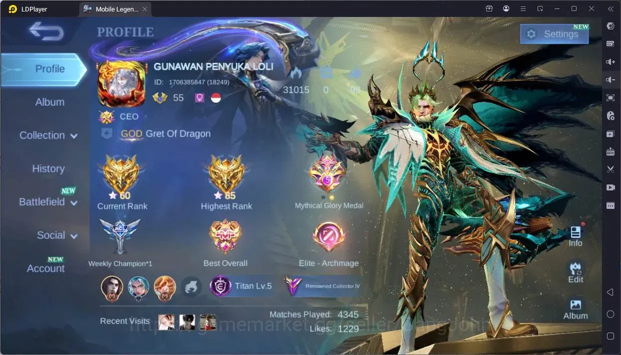 Mobile Legends: Bang Bang Accounts Global|Hero 100|Skin 216|Renowned|Prime Granger|Sa image 1