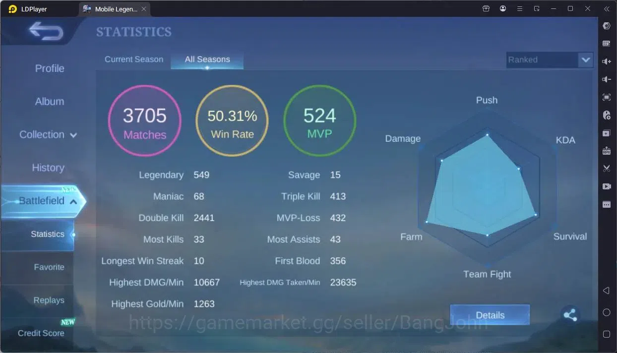 Mobile Legends: Bang Bang Accounts Global|Hero 100|Skin 216|Renowned|Prime Granger|Sa image 3