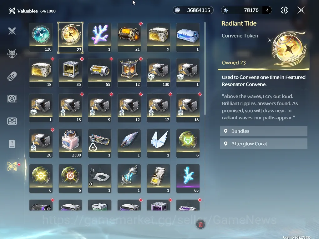 Wuthering Waves Accounts Mid-Game SEA |UL 48|Ready Gacha|78,141 Astrite, 21 Radiant, 120 Lustrous Tide|2 Std Char|Female 1