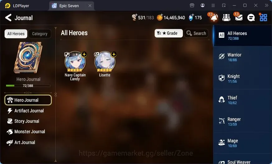 Epic Seven Accounts Starter Global Unverif|Best Starter|2ML(NCLandy,Lisette)|PoH+Bless ON|Gold 14.4M|Stigma 2.3K|Side Story 1