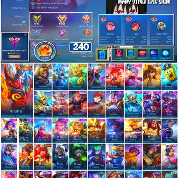 Mobile Legends: Bang Bang Accounts 🔥 #4085 🔥 💎 240 Skins 👑 Collector Khufra Volcanic Overlord ⚔️ Renowned Collector IV